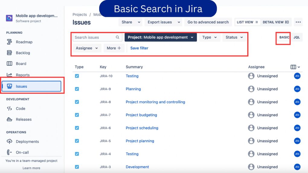 Basic Search in Jira