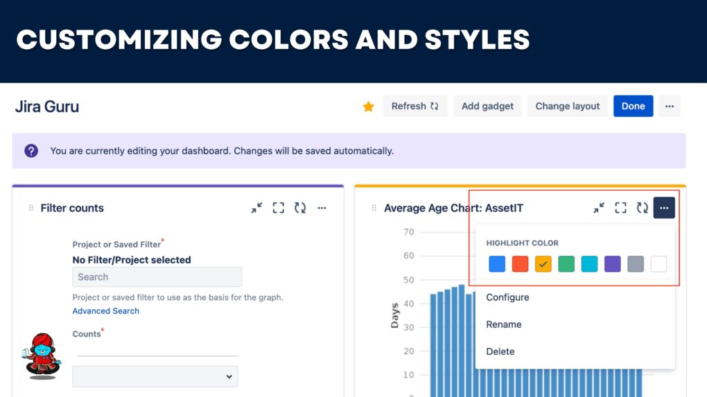 Jira Dashboard - Customizing Colors and Styles