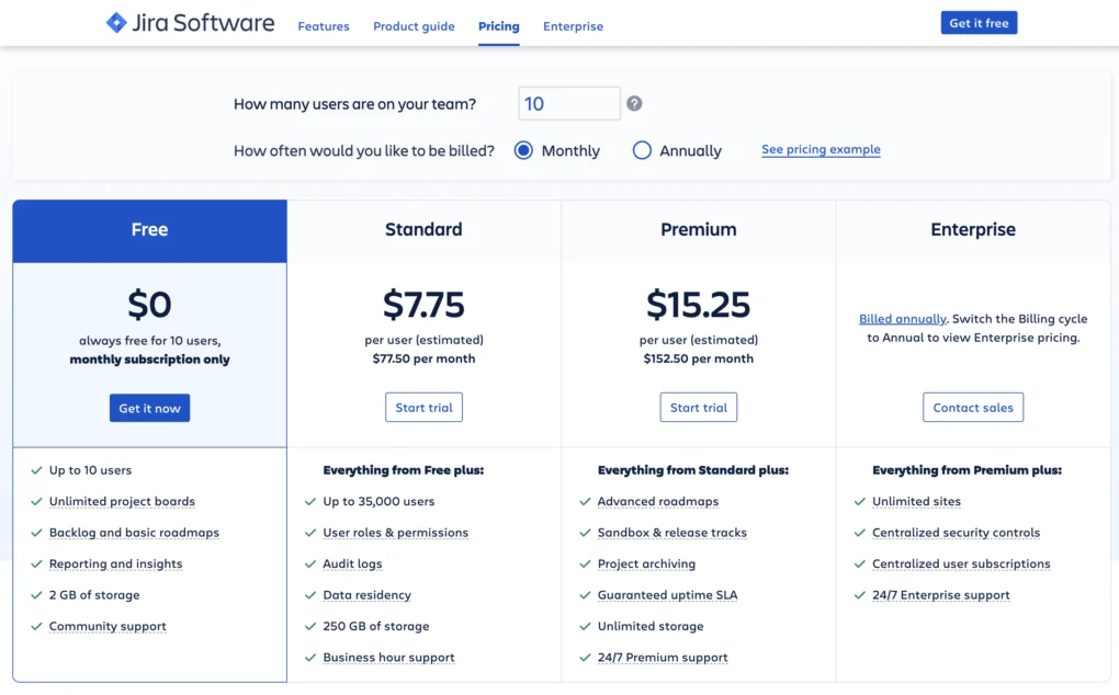 Jira software cloud price