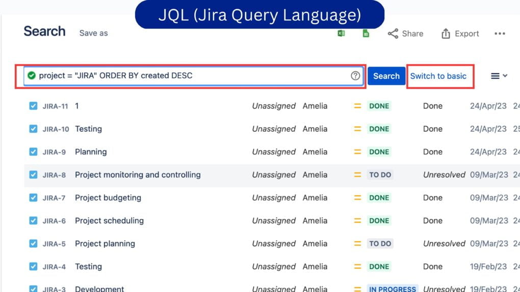 JQL (Jira Query Language)