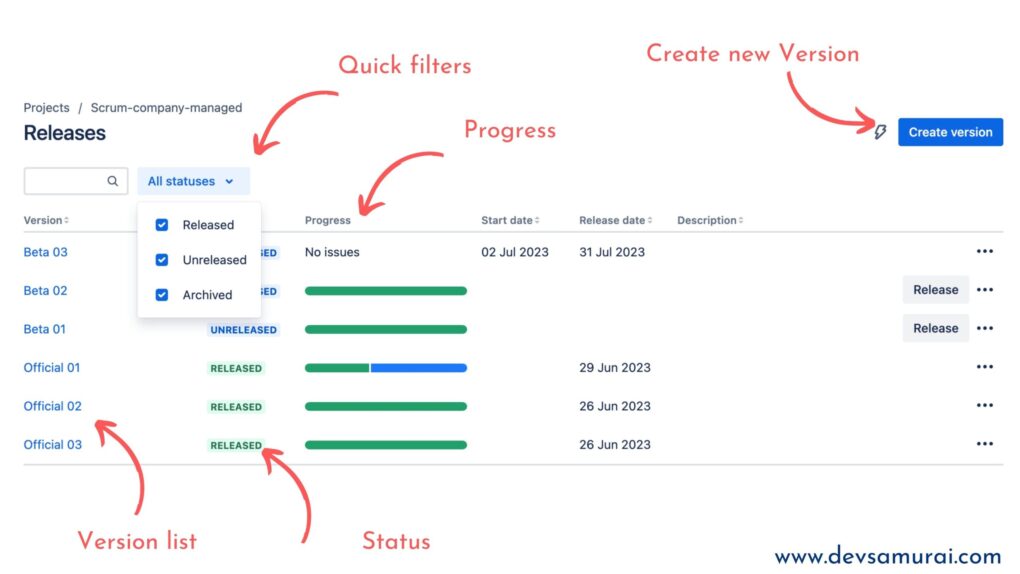 Version and Release Management in Jira