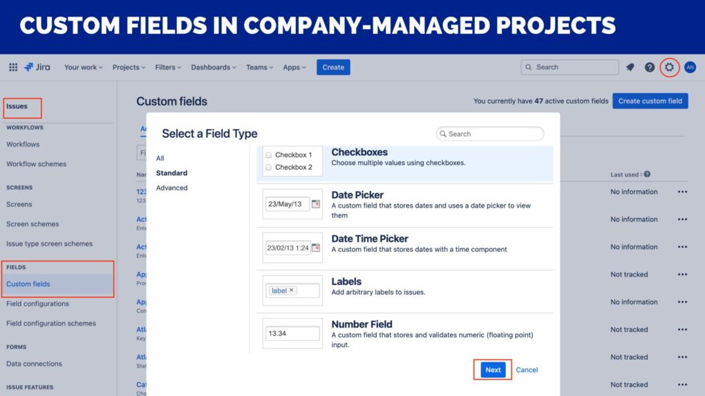 Custom Fields in Company-Managed Projects