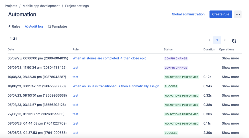 Jira Automation Rule: Audit Log