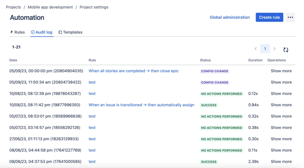 Jira Automation Rule: Audit Log