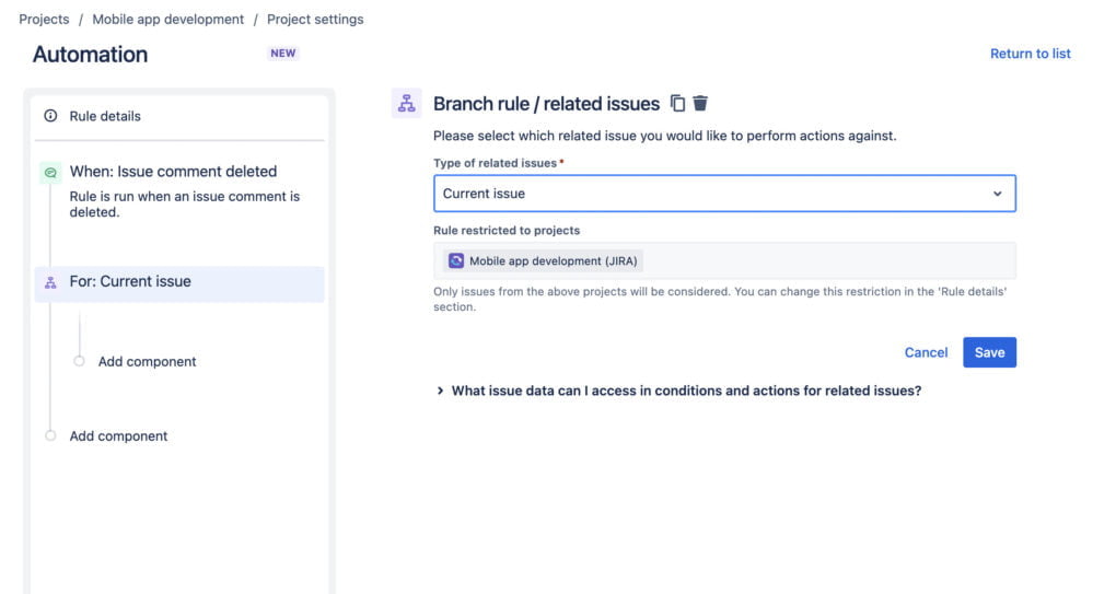 Jira Automation Rule: Branching