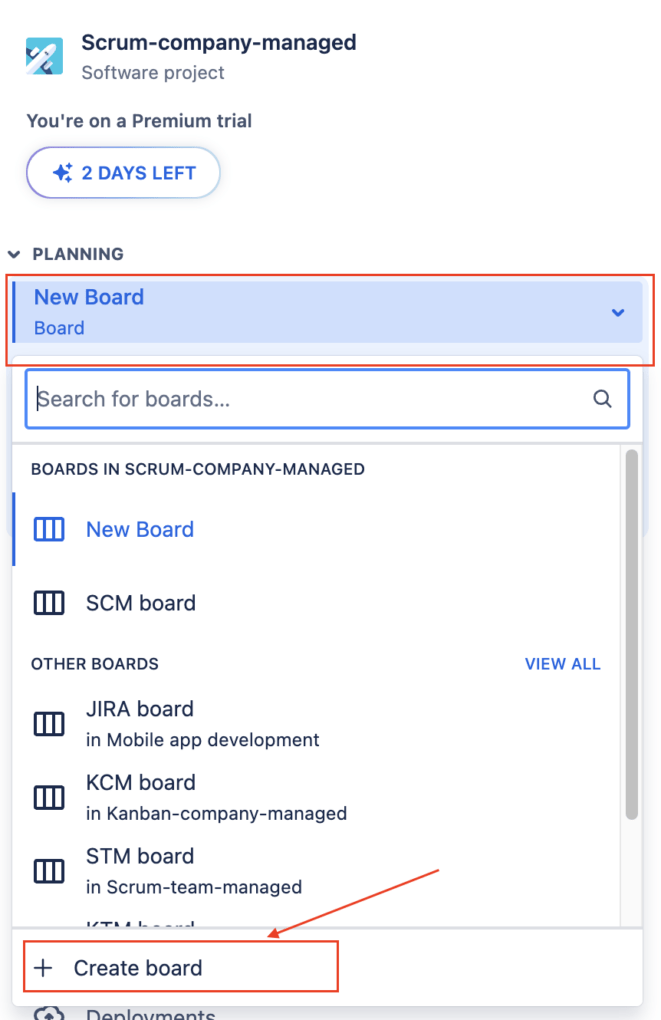Click on “Boards” in the project menu.