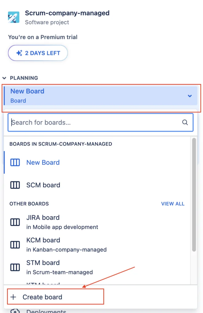 Click on “Boards” in the project menu.