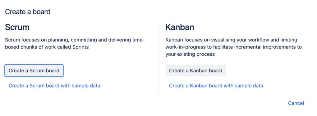 Select Scrum or Kanban.