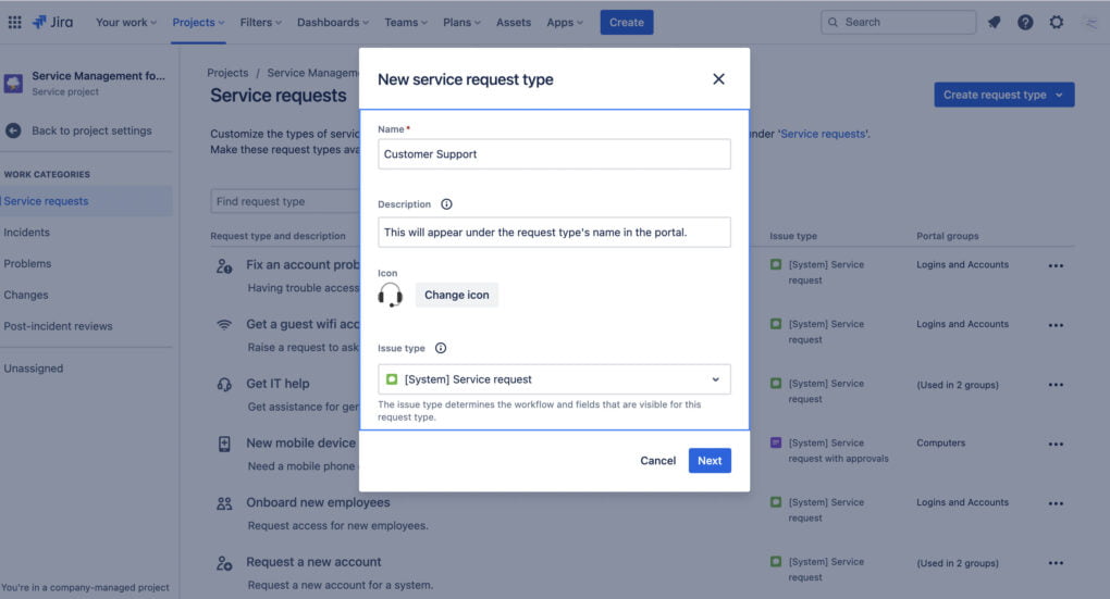 Configure Request Type Details