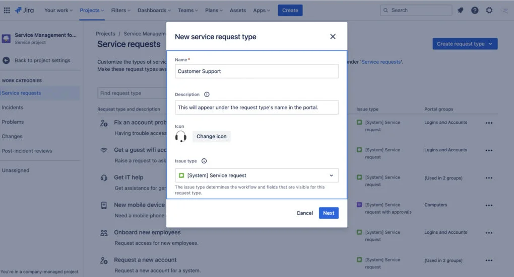 Configure Request Type Details