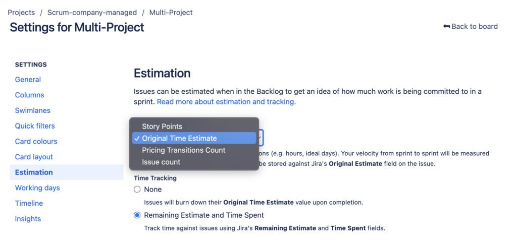 Enable estimation for company-managed projects