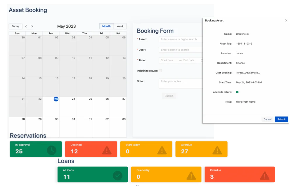 ITSM tool with asset booking system