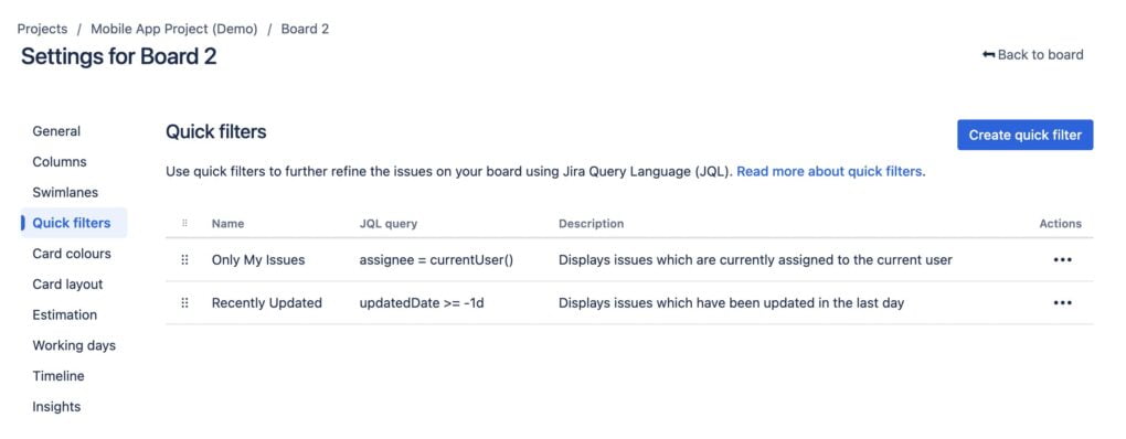 Configure Quick Filters