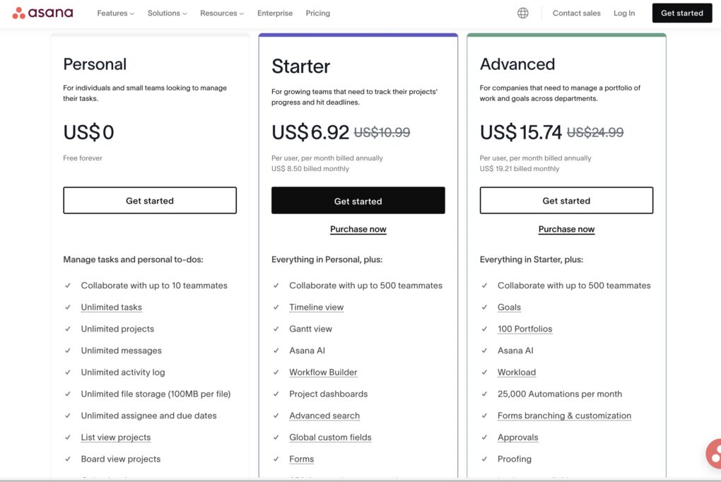 Asana pricing