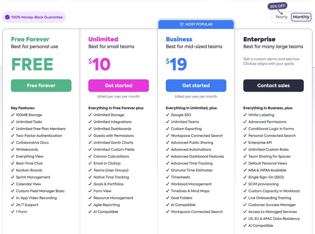 clickup pricing
