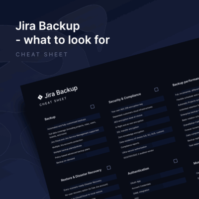 Jira cheat sheet for data backup