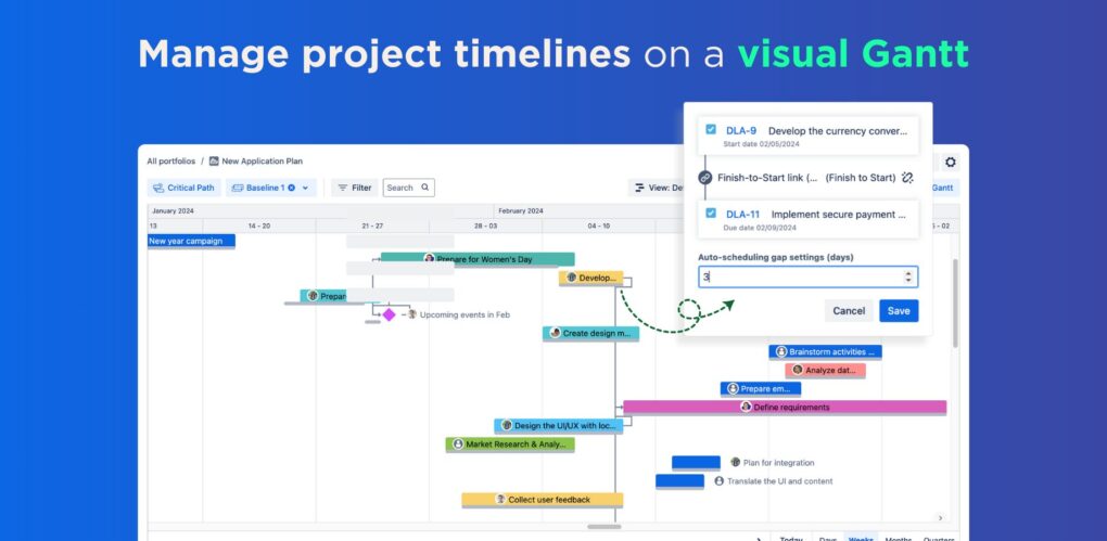 Visualize project timelines on a Gantt