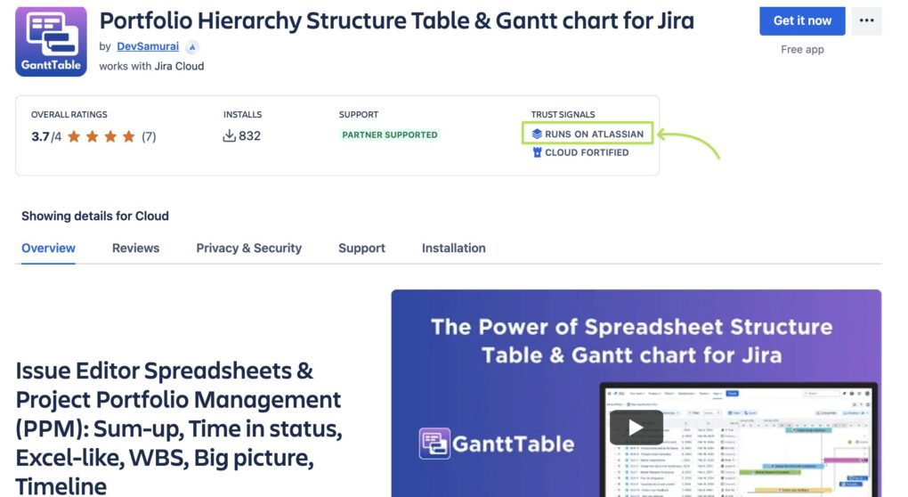 GanttTable is qualified for Run on Atlassian badge
