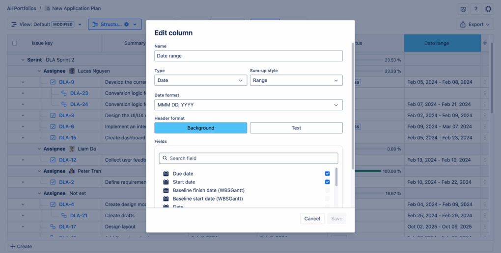 GanttTable's Smart Columns make it a excellent issue spreadsheet for Jira