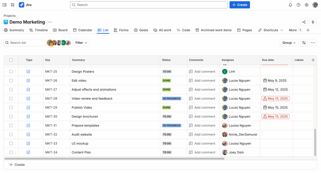 Jira List view