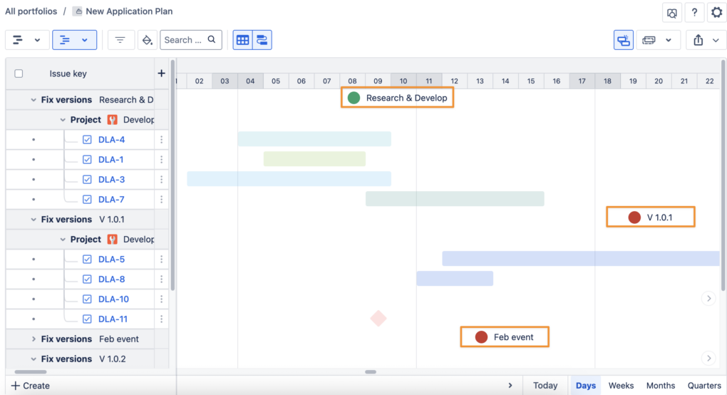 Version visualization in the Gantt view