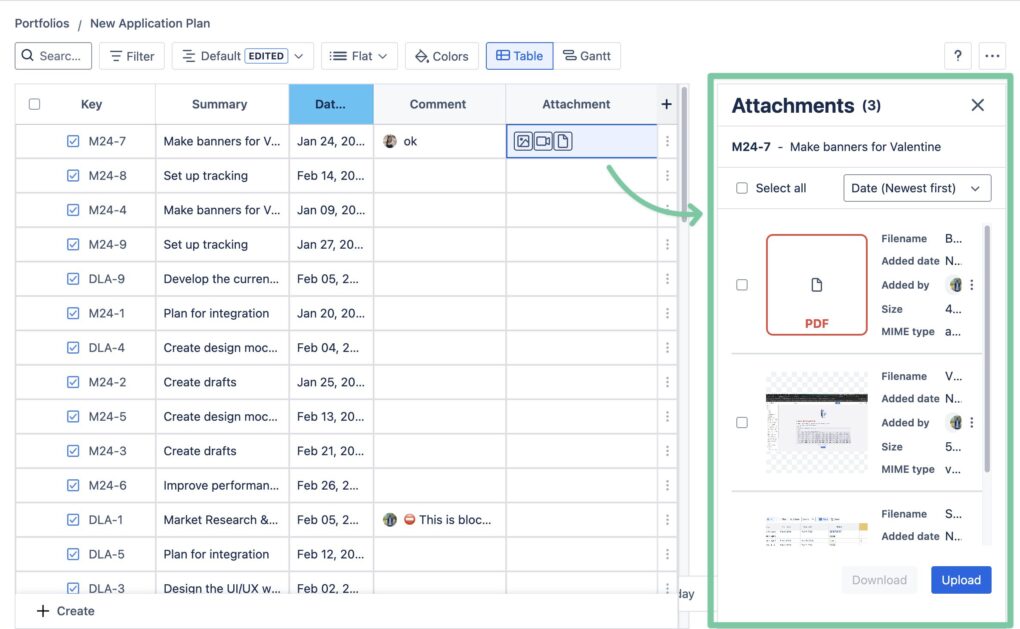 Attachments section