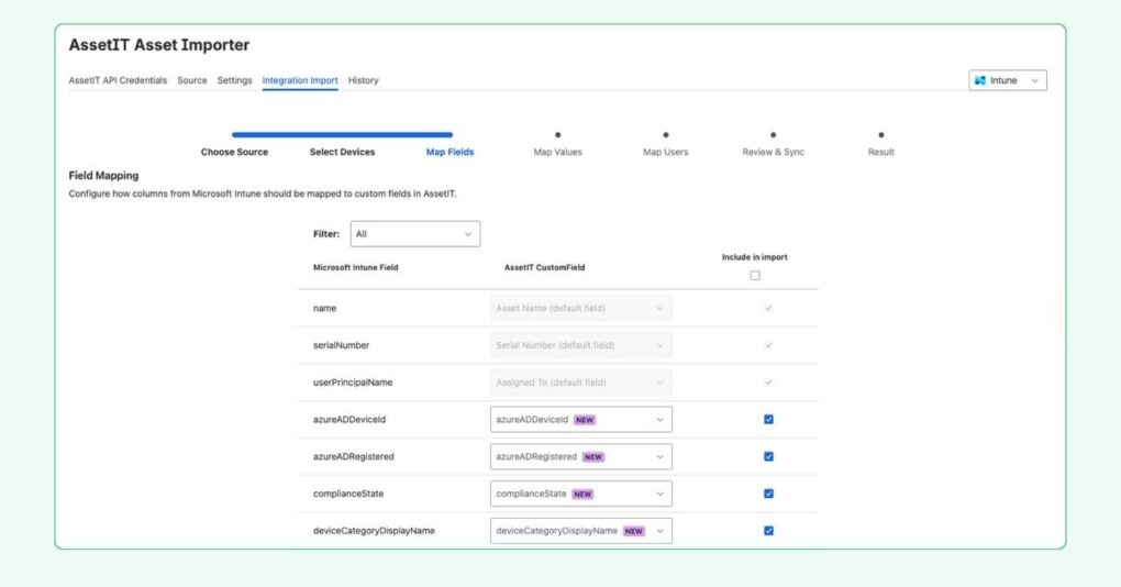map incoming fields and values to match your existing AssetIT structure