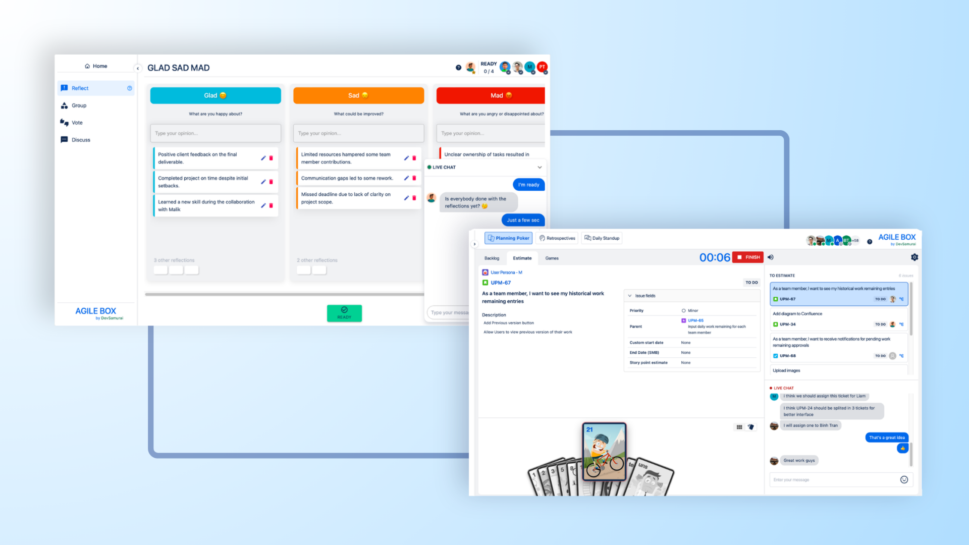 AgileBox supports retrospectives and daily stand-ups