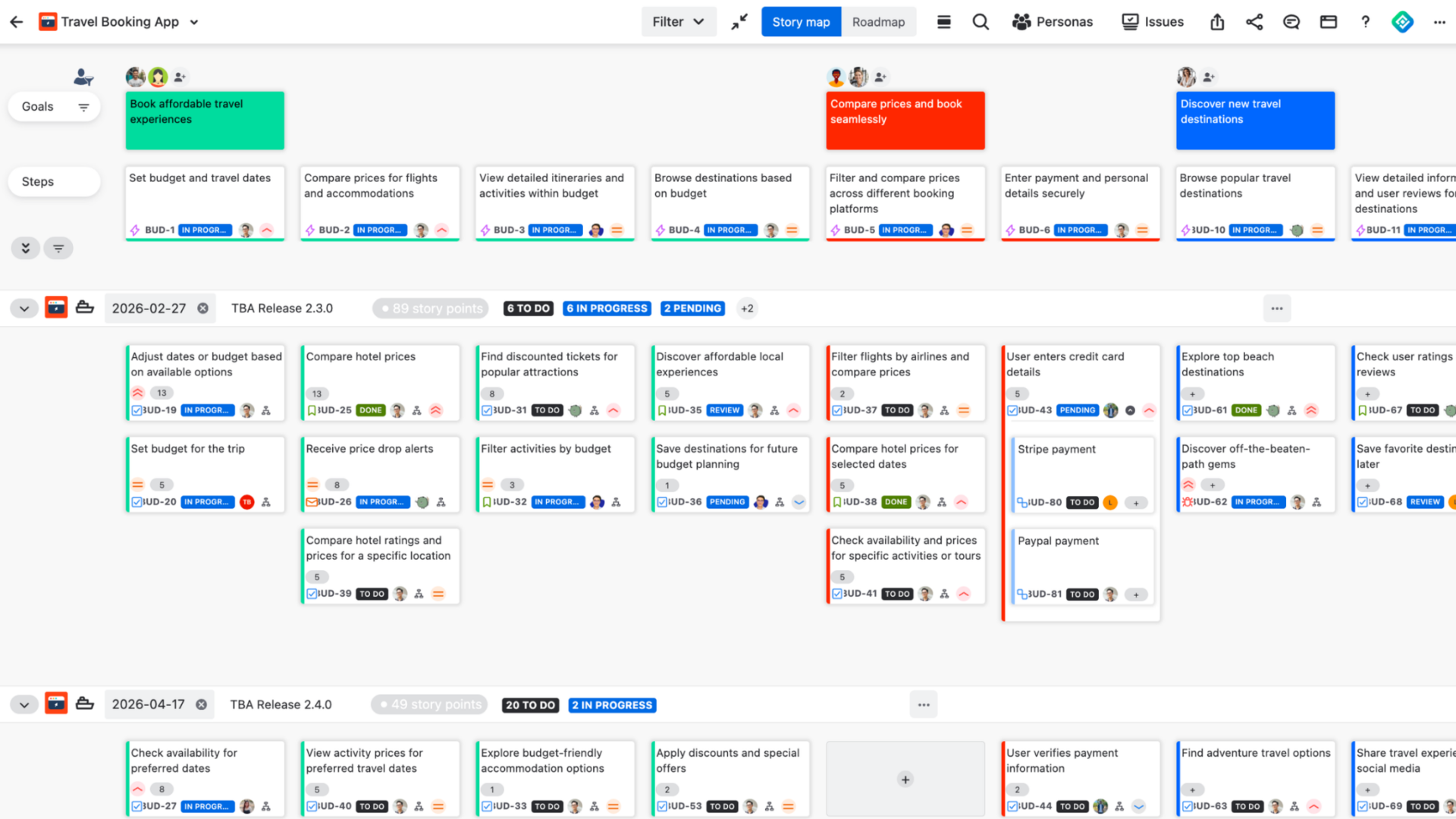 User story map for Isolated Cloud by ProductGo